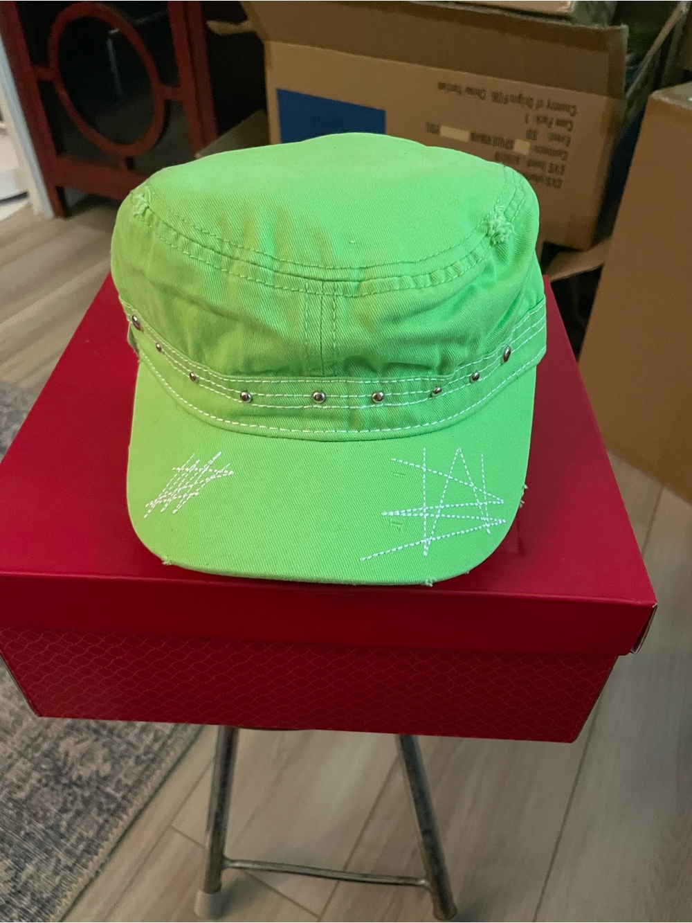 Kids and adults Neon Green Cadet Cap with Stud Detail